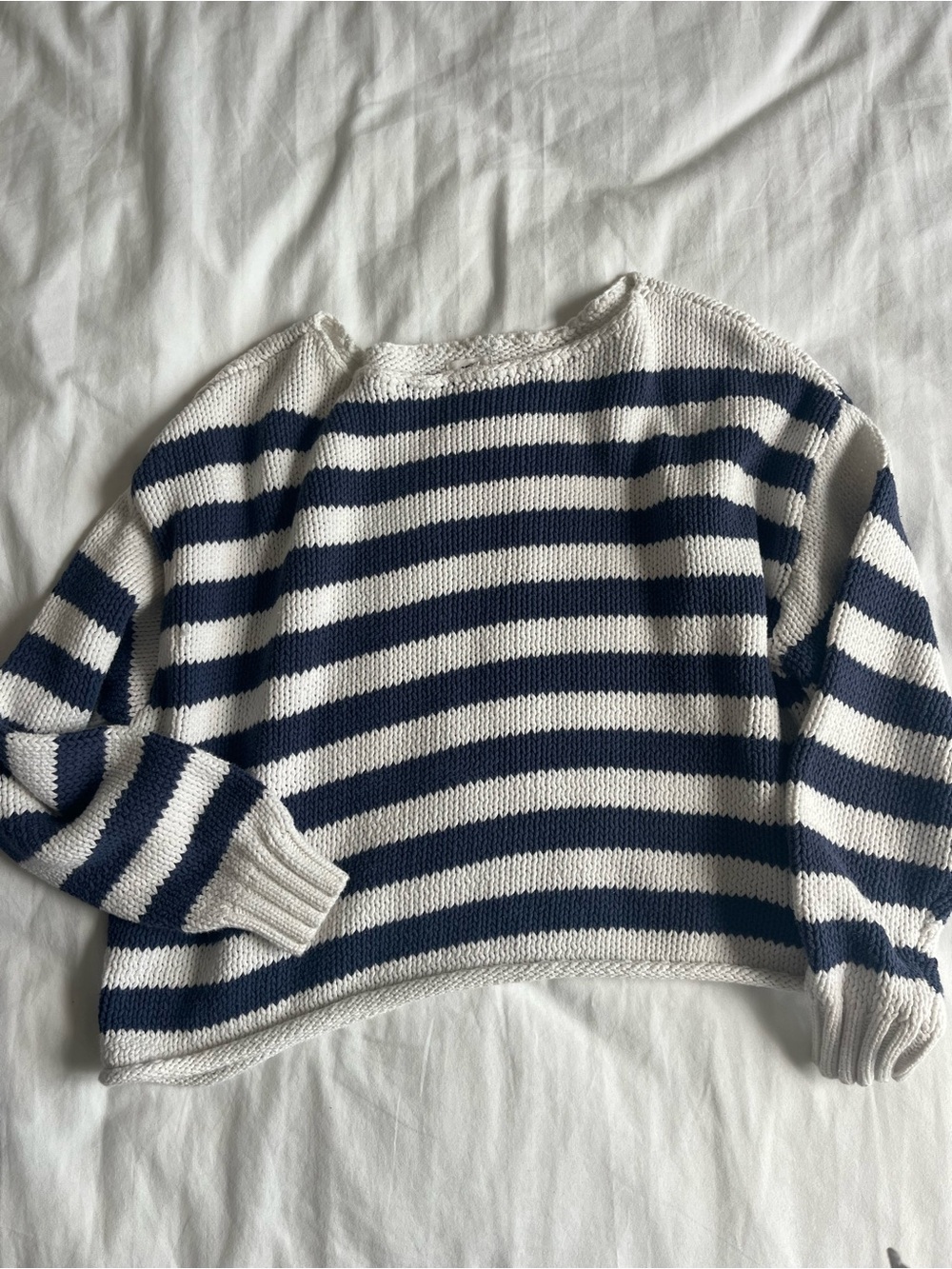 Striped Navy and White Women’s Knit Sweater